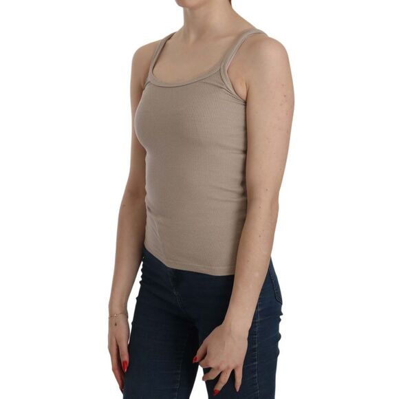 PINK MEMORIES Ribbed Tank Top Scoop Neck Slim Fit Women Brown Tops & T-Shirts - Picture 5 of 5